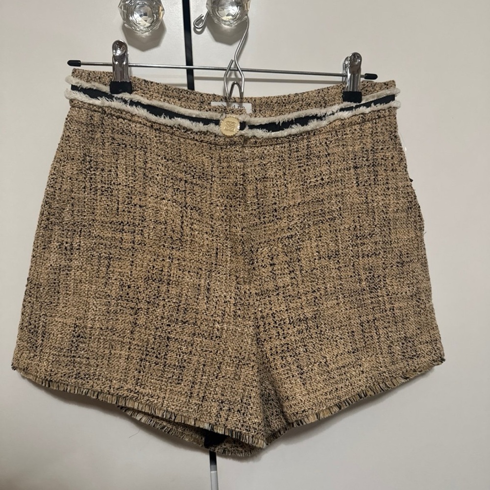 Sandro Tan Tweed High Waist Shorts